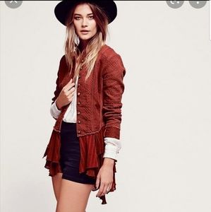 Free People Military Ruffles Jacket Brick Red Size 0